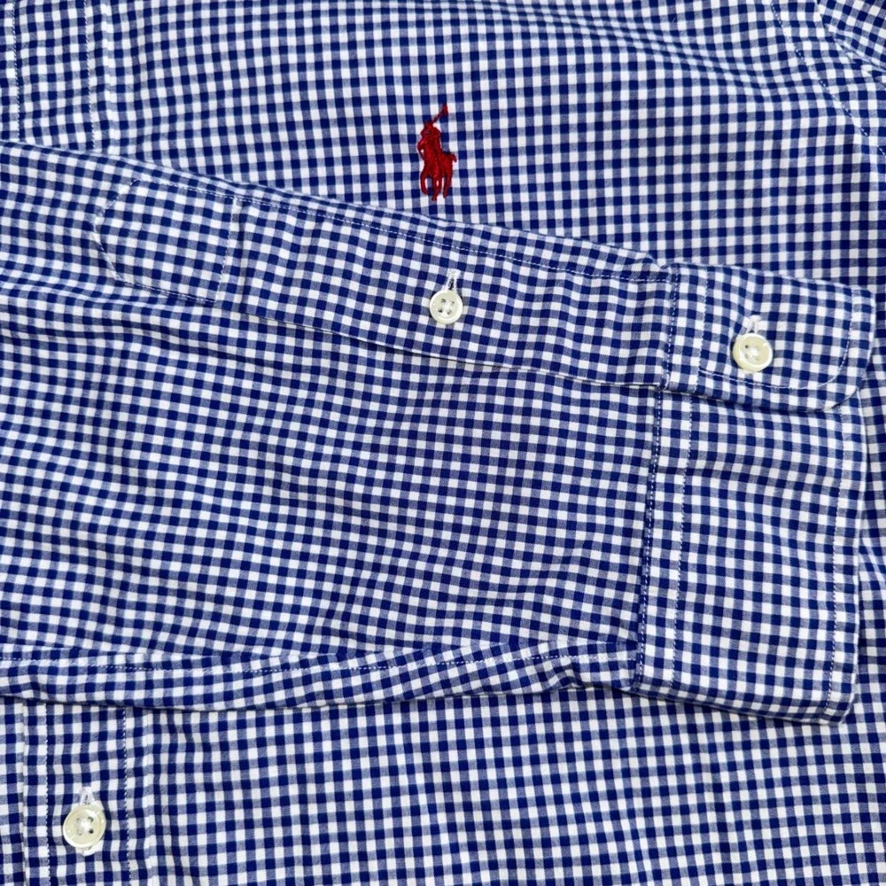 Polo Ralph Lauren Button Down Shirt Men's XL Blue Gingham Excellent Long Sleeve